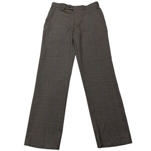 Perry Ellis Portfolio Men's Plaid Dress Pants 32x32 Gray Rayon Flat Front